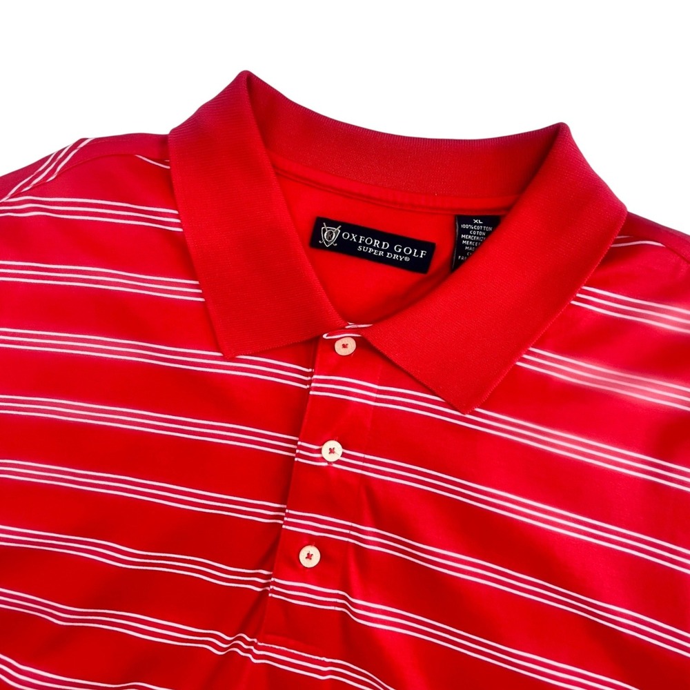 Oxford‎ Golf Super Dry Polo Shirt Mens XL Red Striped Mercerized Cotton Golfcore